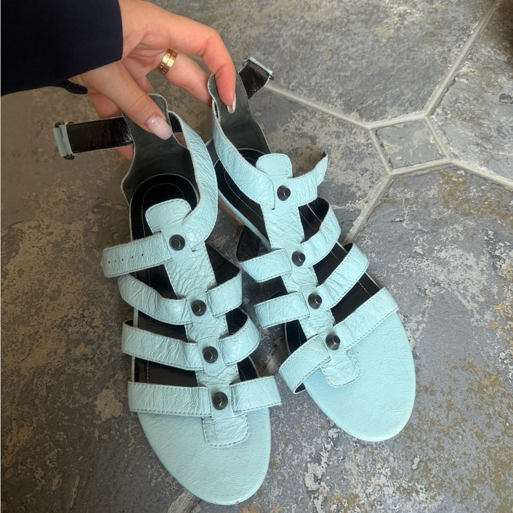 Balenciaga Pale Blue Multi-Strap Gladiator Sandals - Women